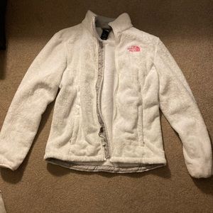 North Face fuzzy white zip up